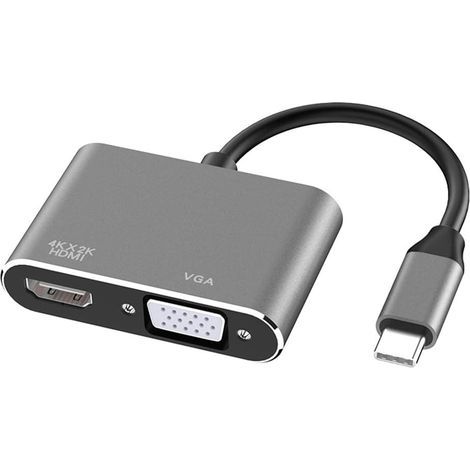 Adattatore da USB C a HDMI VGA, 2 in 1 Type C a HDMI 4K, VGA 1080P compatibile con MacBook Pro/Air 2020 2019, iPad Pro, Surface, grigio (1/5)