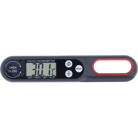 Sofort ablesbares Fleischthermometer – Digitales Lebensmittelthermometer – Beleuchtetes LCD-Display – Klappbarer Fühler – Automatische Einschaltung – Schwarz