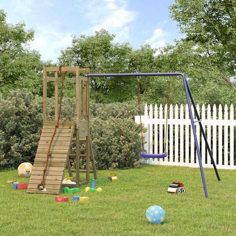 Aire de jeux extérieure : Aire de jeux d'extérieur bois de pin massif  jeu extérieur enfant, aire de jeu jardin, balançoire enfant , pour jardin, usage domestique , enfant 3-8 ans (1/5)