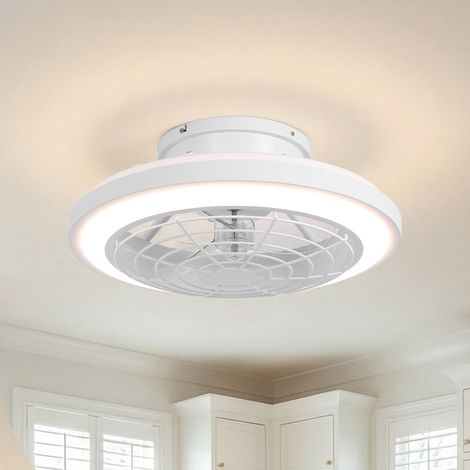 Parrot Uncle 50 cm Deckenventilator mit Licht, kompaktes Design, leiser DC-Motor, dimmbar, 3 Farbtemperaturen, 6 Geschwindigkeiten, Fernbedienung, Weiß