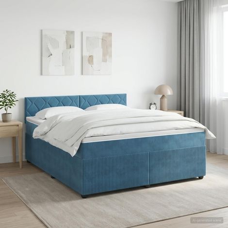 vidaXL Lit boxspring avec matelas Bleu foncé 180 x 200 cm Velours (1/5)