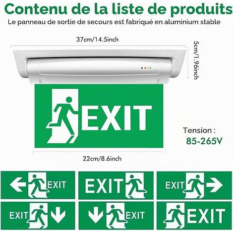 LED Emergency Light with Battery, Emergency Panel Light with Pictograms, Emergency Exit Lighting for Wall/Ceiling (1/4)