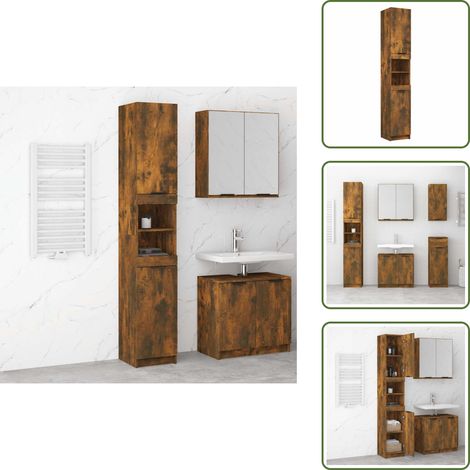 Armadio in legno multistrato - vidaXL Armadietto Bagno Rovere Fumo 32x34x188,5cm in Legno Multistrato - Armadio in legno rovere