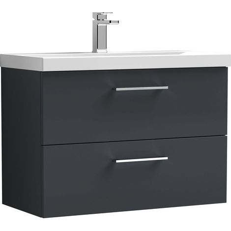 Balterley  Contemporary Bathroom 2 Soft Close Drawers & Thin-Edge Wall Hung Vanity Unit Basin, Dark Grey, 800mm