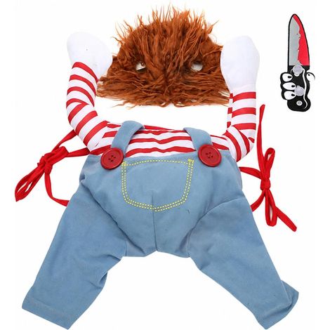 Stück Halloween-Verwandlungskostüm für Haustiere, inklusive Perücke, lustiges blutiges Puppen- und Messer-Hundekostüm für Halloween-Partys und Haustierbedarf (1/5)