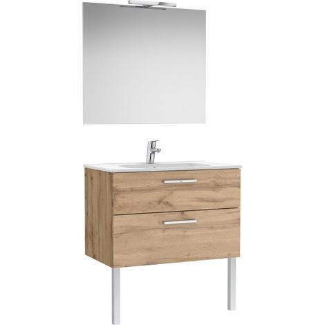 CONJUNTO VICTORIA BASE+LAVABO 800 NOGAL 2 CAJONES ESPEJO APLIQUE LED