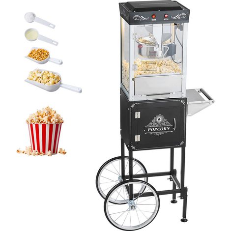 Machine à Popcorn avec Chariot, 800W, 0,2kg Inox, 48 Tasses par Fournée, Porte Vitrée PC, 1 Louche 3 Cuillères, Noir (1/5)