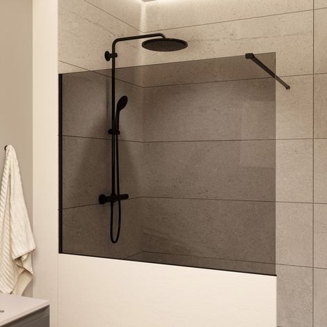 Swiss Aqua Technologies Schermo a parete 120x100cm Crystal Glass® 8 mm anticalcare, con bracci e profili neri opachi (SATBWIS120KSPRC)