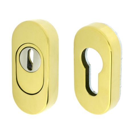 Ouvre&Déco – Lot de 2 rosaces ovales de sécurité pour cylindre – Acier inoxydable doré – Épaisseur de porte 38 à 51 mm – Installation sans vis apparentes