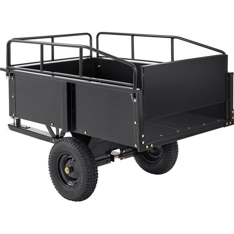 Chariot de jardin utilitaire en acier, 340 kg, 0,43 m³, déversable, avec côtés amovibles pour tracteur tondeuse. (1/5)