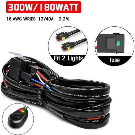 Kit de arnés de cableado para barra de luz LED de 16 AWG - 2 cables, interruptor de encendido/apagado de 12 V, relé de potencia, fusible para luces todoterreno