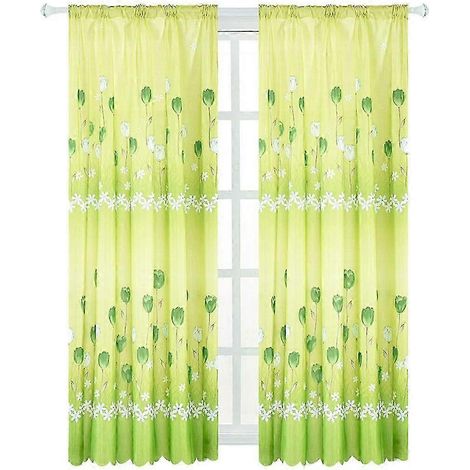 Rideau court imprimé tulipe style Asie du Sud-Est (vert) 100 x 200 cm, respirant, collection 2025. (1/5)