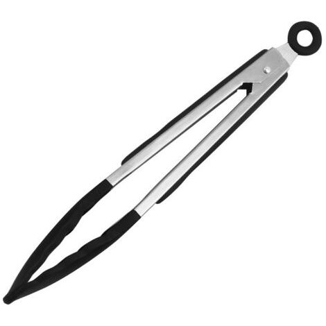 Pince Cuisine Professionnel, 23 cm Noir Pince Barbecue en Acier Inoxydable et Silicone Alimentaire, Pince de Cuisine Résistant à la Chaleur (1/5)