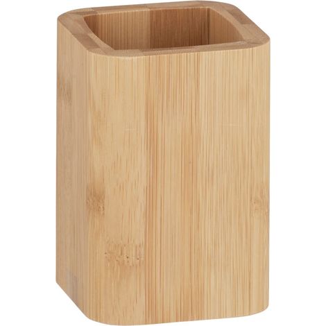 Porte-brosse à dents Bambusa, gobelet à brosse à dents en bambou, accessoire de salle de bain pour les pinceaux et les produits de maquillage, Ø 7,1x10,7 cm, nature (1/5)