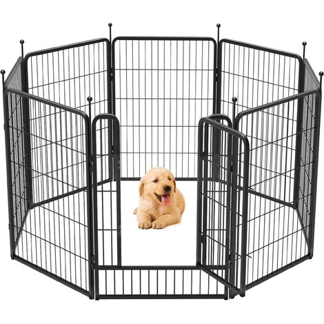 parc enclos modulable pour chien 8 panneaux porte verrouillable acier époxy noir,70x100CM (1/5)