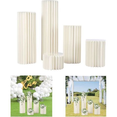 Porte-Fleurs en Papier de 5 Pièces (20+40+60+80+100cm) - Porte-Fleurs Cylindrique Pliant - pour Décoration de Mariage, POT DE FLEUR (1/5)