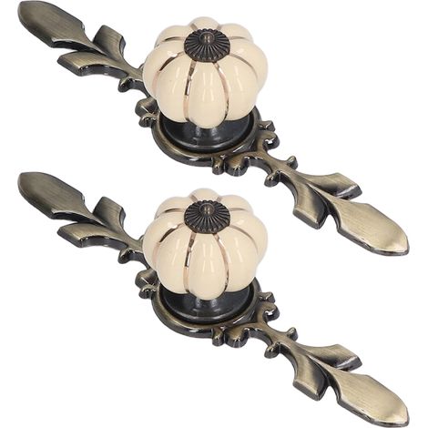 Set de 2 poignées céramique citrouille, alliage zinc style chinois champêtre, tiroir armoire porte placard, poignée simple trou blanc ivoire 1045A (1/5)