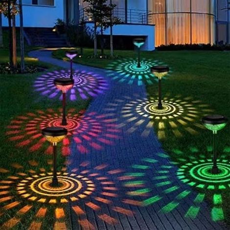 Linghhang – Lampe solaire extérieure 2 pièces – IP65 étanche – Batterie 800mAh – 8-12h d\'éclairage – Lumière blanche chaude et RGB – Décoration jardin (1/5)