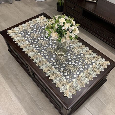 Nappe De Table - 50 X 100 Cm - Polyester - Style Dentelle Creuse - Pour Table A The Ou Salon - 1 Piece (1/3)