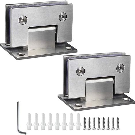 Charnière Porte Douche en Verre 2Pcs Charnière Pivot Porte de Douche Charnière de Porte Pivotantes à 90 Charnière en Acier Inoxydable 304 Charnière Porte Salle de Bain pour 8-12MM, Brossé Argent (1/5)
