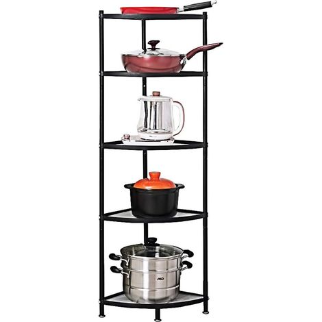Étagère d'angle de cuisine réglable en hauteur - Support de rangement empilable multicouche en métal - Noir (5 niveaux) (1/5)