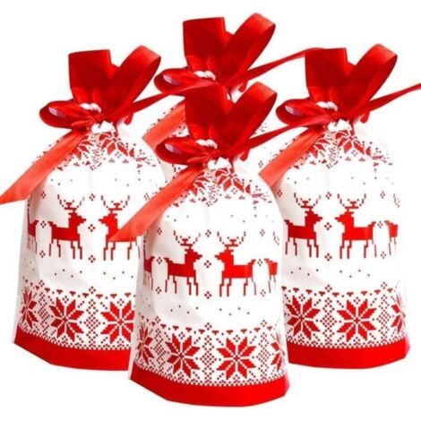 BUNTHAUS Sacs cadeaux de Noël avec rubans 25 pièces Sacs cadeaux de Noël avec cordes Sacs cadeaux de Noël pour bonbons et biscuits
