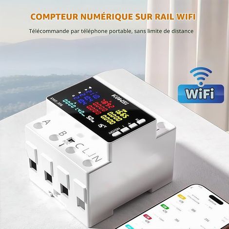 Compteur électrique triphasé, compteur numérique sur rail DIN, compteur triphasé pour systèmes de mesure de puissance (1/2)