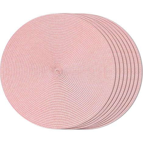 APEX Ensemble de 8 sets de table ronds tissés, adaptés aux tables à manger, lavables, antidérapants, 38 cm (rose, ensemble de 8 pièces) (1/5)
