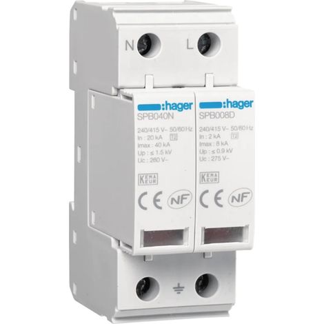 Parafoudre 2P T2 TNS/TT Uc 320V In 20kA Imax 65kA telesignalisation - HAGER SPB265R