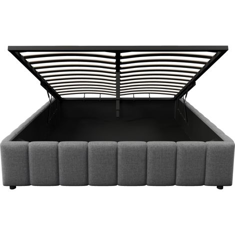 Lit rembourré 140 x 200 cm avec rangement hydraulique, sans tête de lit, gris (1/5)