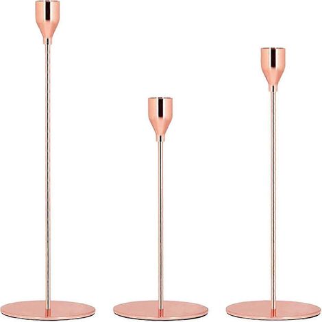 Spitzkerzenhalter, dekorative Kerzenständer, hohes, modernes 3er-Set Kerzenhalter für Kamin, Hochzeit, Party, Esszimmer, Couchtisch-Rose Gold (1/5)