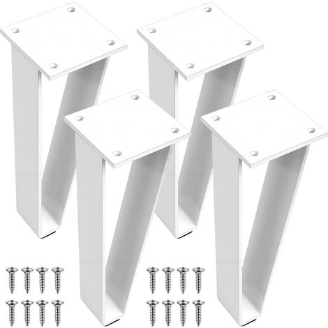 4 Pcs Pied de Meuble, Blanc 20cm DIY Pieds de Table en épingle Métal, DIY Pieds de Meuble pour Table Basse,Table de Salle à Manger, avec Patins de Protection et vis (1/5)