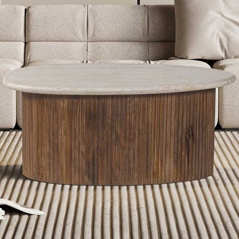 Table basse Louis 90 x 55 x 40 cm Beige Travertin (1/5)