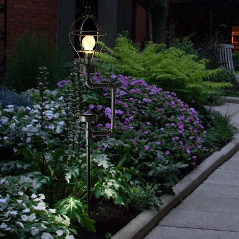 Solarleuchte Wegelampe Außenleuchte Industrial Wasserrohr Design Gartendeko LED Gartenleuchte mit Erdspieß, antik schwarz, LED, H 65 cm (1/4)