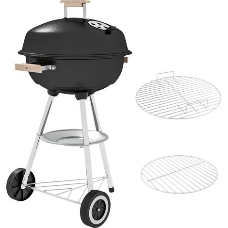 Barbecue à charbon BBQ rond avec couvercle roues et contrôle température portable barbecue grill noir