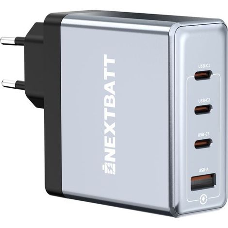 Cargador rápido NEXTBATT de 100 W, 3 puertos USB-C/1 puerto USB-A - Negro/Gris