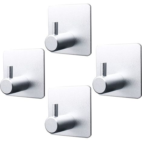 4-pack de porte-serviettes crochetés en aluminium, collés sans perçage, adaptés aux salles de bains, toilettes, cuisines, bureaux, etc. (Crochet carré en argent) (1/4)