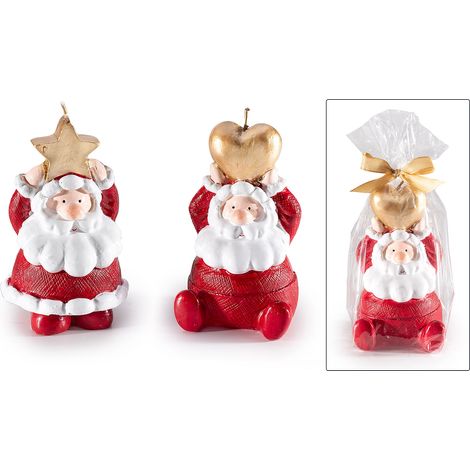 Candele Babbo Natale con stella / cuore in confezione singola, set da 8 pezzi, Ø 7 cm x 12 H