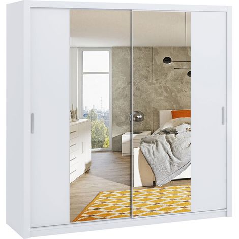 Armario Catromi 110, Blanco, 215x220x62cm, Puertas de armario: Correderas, Número de estantes: 9