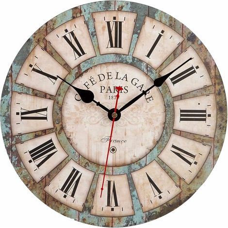 Vintage Wall Clock - Silent Industrial Design Clock Modern Wooden Wall Pendulum for Bedroom Kitchen Bathroom Office Hotel (Black) (1/5)