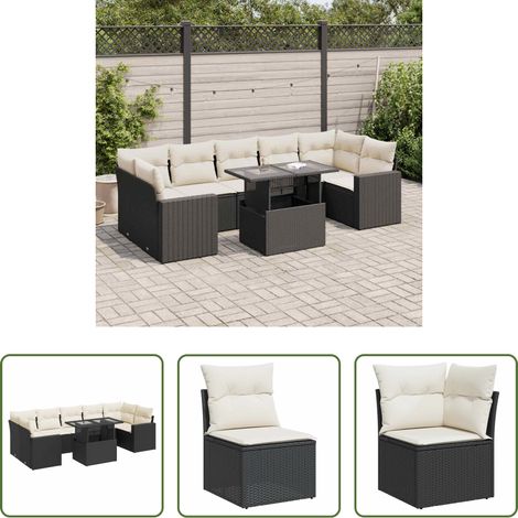 vidaXL Meuble extérieur -  Salon de jardin 8 pcs avec coussins noir résine tressée (1/5)