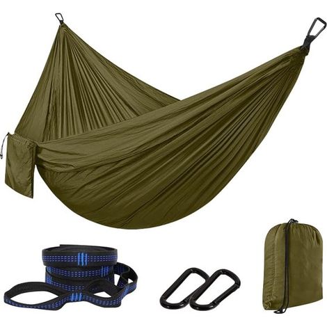 Hamaca de exterior，270 x 140 cm，con dos correas para árboles，ideal para senderismo (1/5)