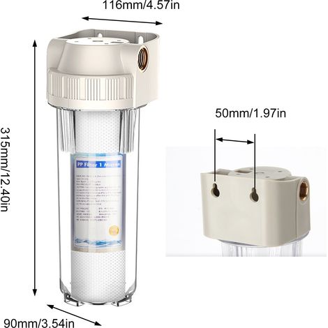 Cartouche filtrante à eau avec embout en laiton, bouteille transparente antidérapante pour préfiltration grossière, boîtier de filtre à eau de 10 pouces (1/5)