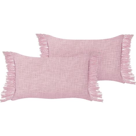 Conjunto de 2 cojines de algodón con flecos textiles sala de estar 40 x 60 cm rosa Tansy