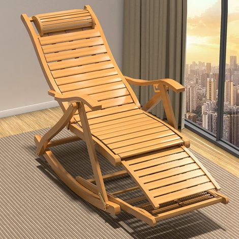 Bamboo Rocking Chair Foldable Recliner, Bamboo Chair, Natural Wood