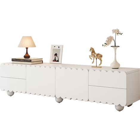 Mobile TV moderno bianco, supporto per TV, pannello TV, supporto basso per TV. Design unico. 175 x 38 x 37 cm (L x P x A)