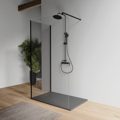 Cabine de douche double sans paroi noir mat 70 x 150 cm verre transparent anti calcaire de 8 mm h200 Keros (1/4)