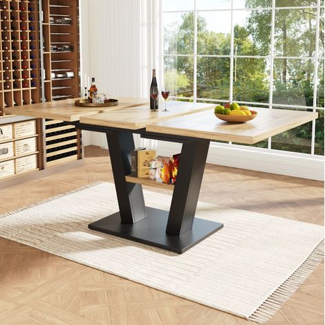 Mesa de comedor extensible 118-157x70x75 cm MDF negro/natural -FLORAGRACE (1/5)