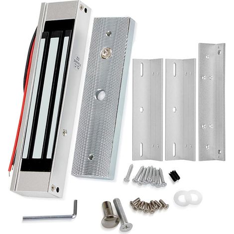 Serrure magnétique électrique 180 kg, type NC à sécurité intégrée DC12V, serrure électromagnétique pour porte en verre/bois/métal, armoire, tiroir, avec support ZL, extérieur Argent et Noir. (1/5)