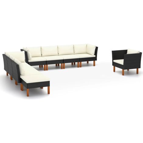 Set muebles de jardín 10 pzas ratán sintético eucalipto negro (1/5)